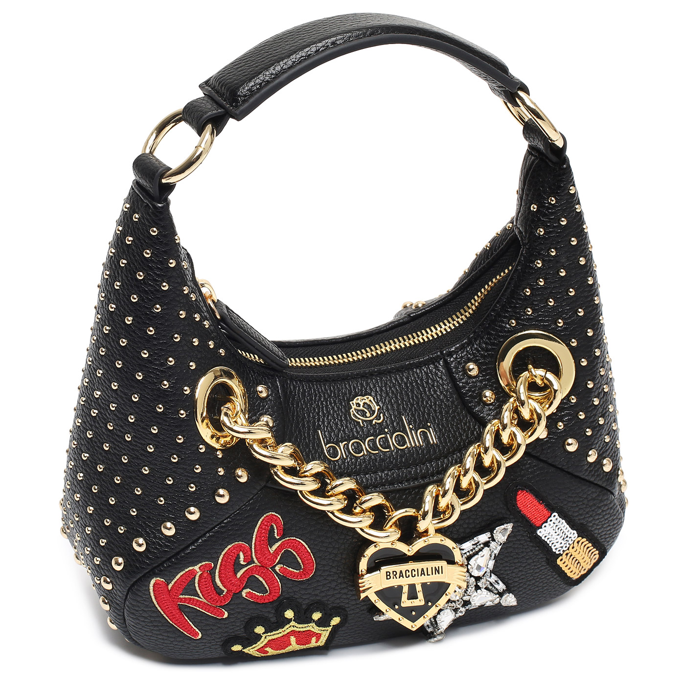 Сумка с вышивкой и клепками Braccialini Rock