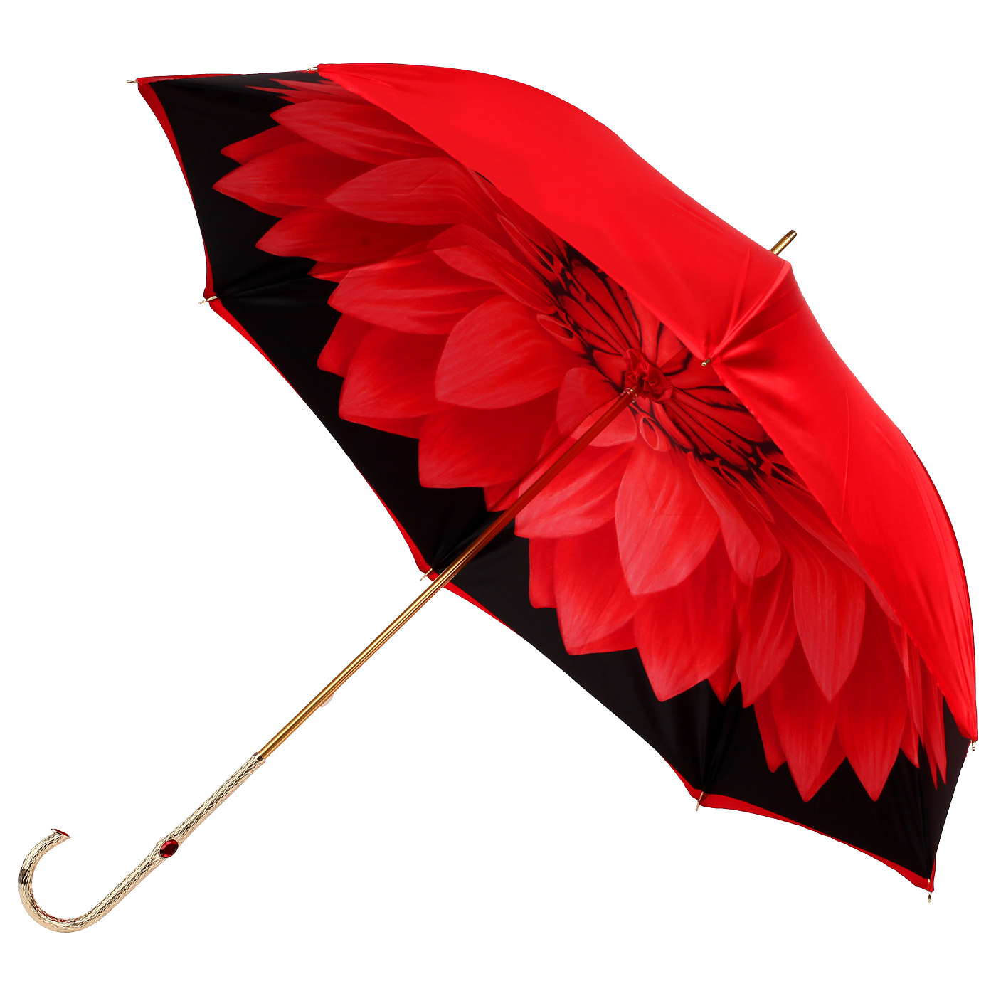 Зонтик раскрылся. Трость Pasotti. Зонт Pasotti женский. Зонт-трость Kimono Noir — 1128. Красный зонт.